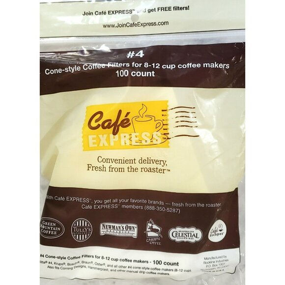 2 Packs Rockline Cafe Express #4 Cone Coffee Filters 8-12 Cups 200 White USA New - Picture 6 of 6